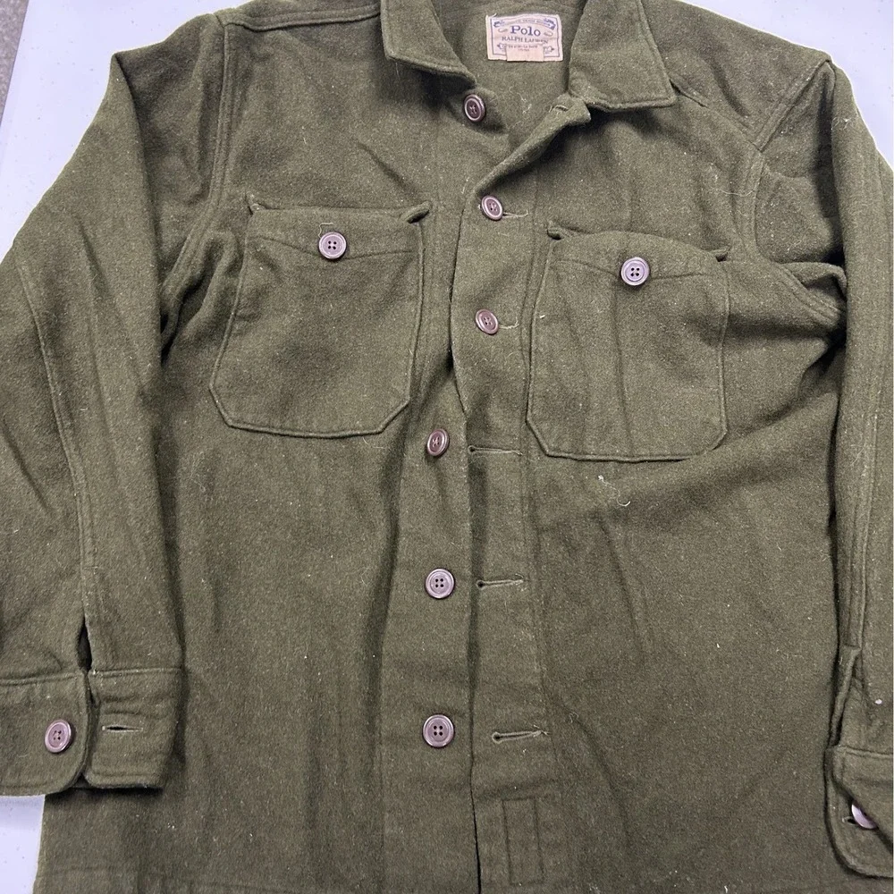 Polo Ralph Lauren Wool Shirt Jacket Mens Olive Green Good Heavyweight Utility